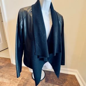 Caslon Ribbed Drape Front Faux Leather Jacket Black Sz Small